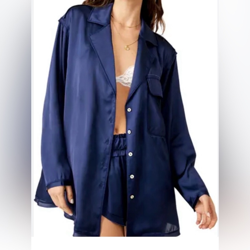Free People Midnight Blue Satin Pajama top